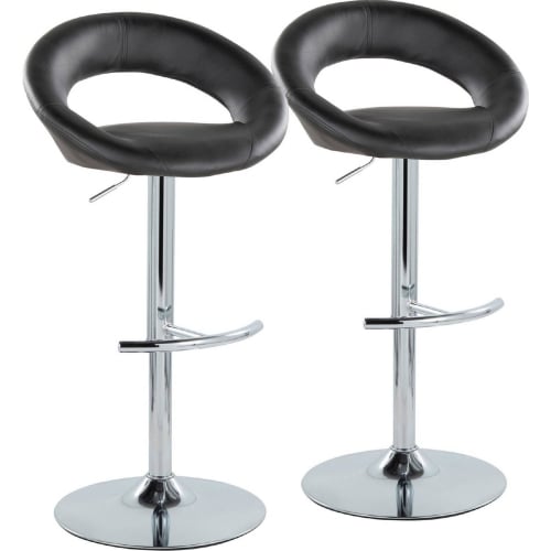 Posh Adjustable Swivel Bar Stool in Chrome & Black Leatherette (Set of 2)